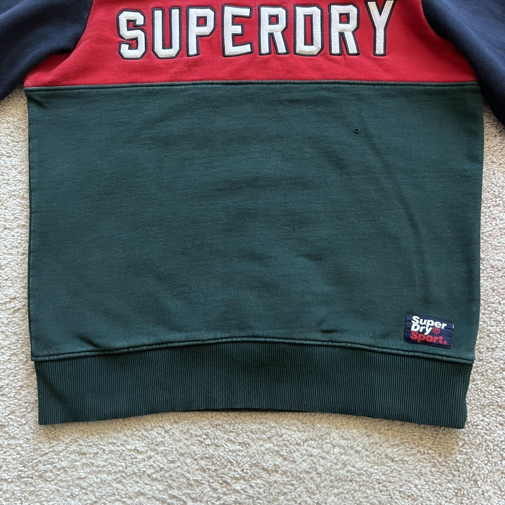 Superdry Sweatshirt Mens XL Navy Red Green Fleece Crewneck Sport Logo Colorblock - Picture 3 of 16